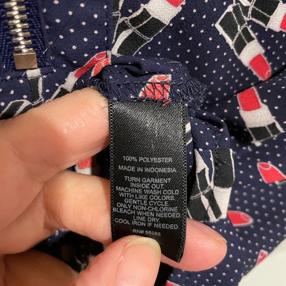 Express Navy Blue and white polka dot blue with lipstick novelty print. … - Picture 5 of 6